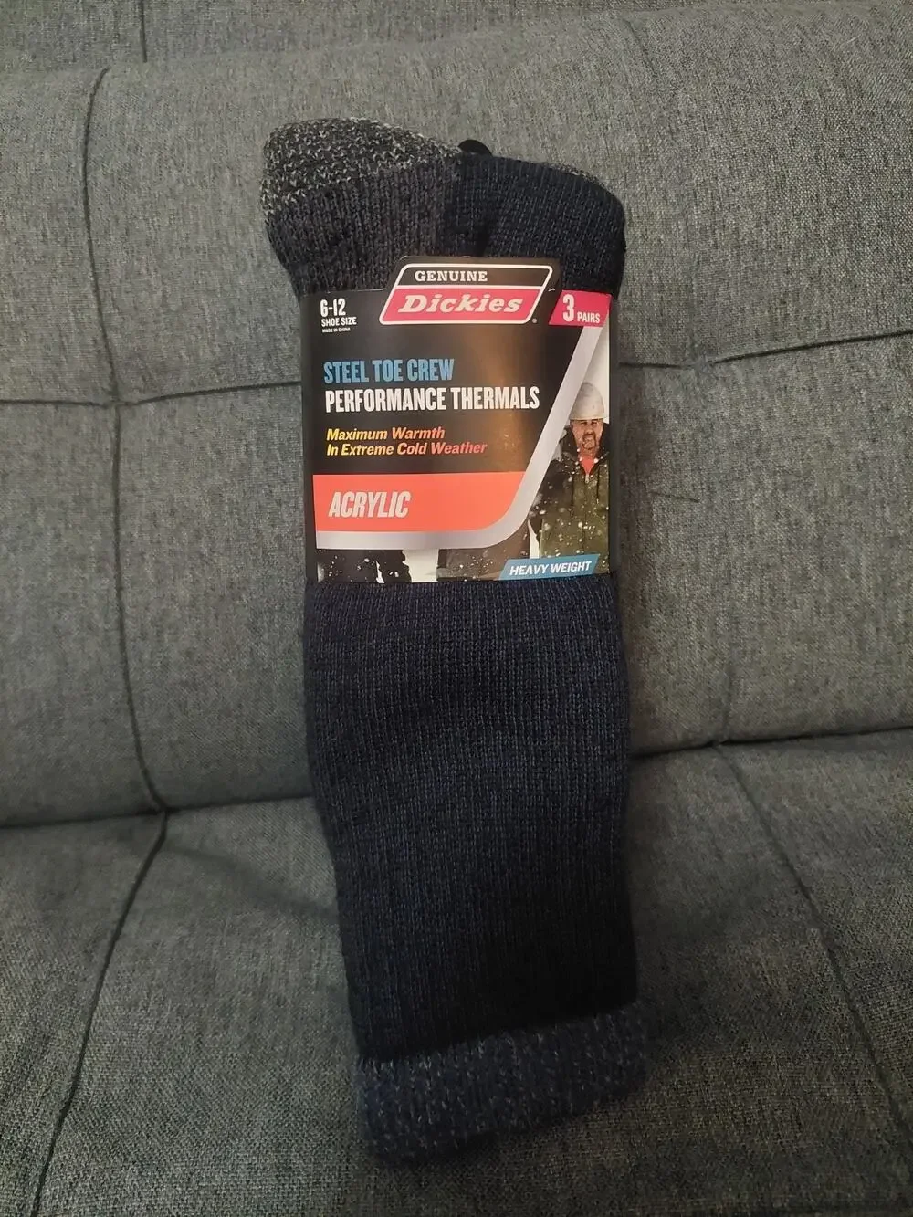 Dickies Crew Socks Size 6-12 Acrylic Blend Heavy Thermal 3 pair Steel Toe NEW